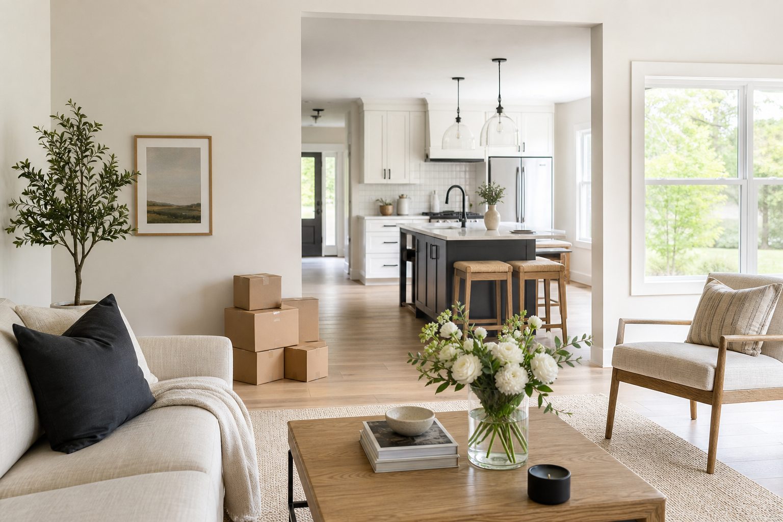 Bright, prepared home interior ready for sale