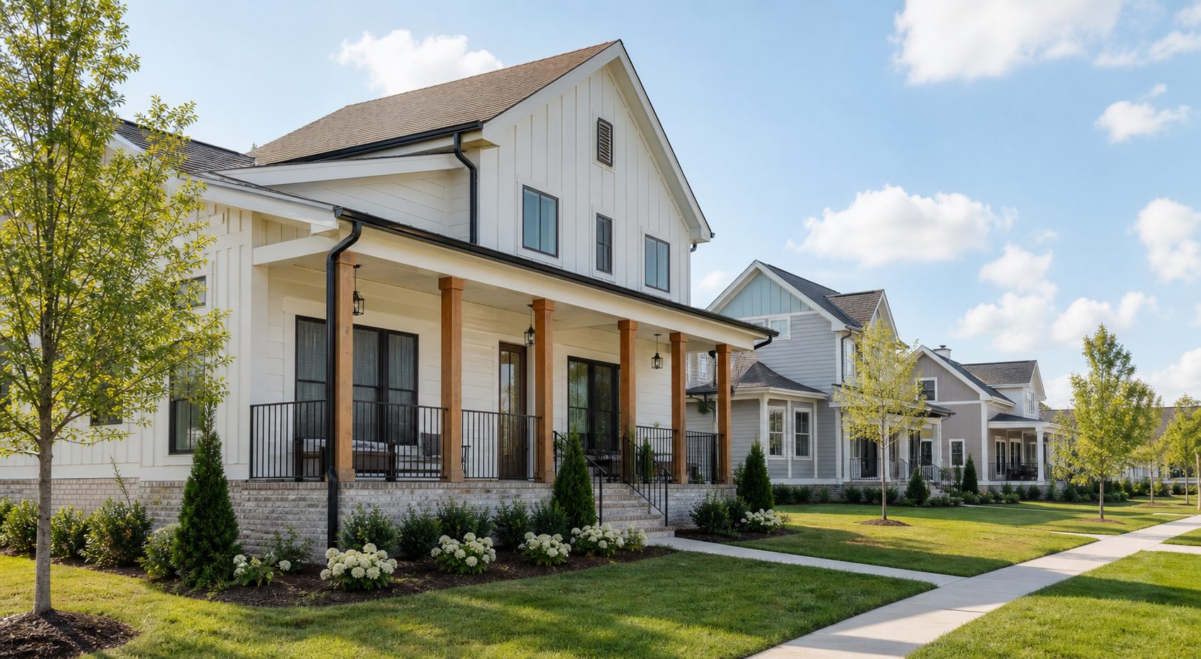 Newly built homes in a landscaped Gallatin community